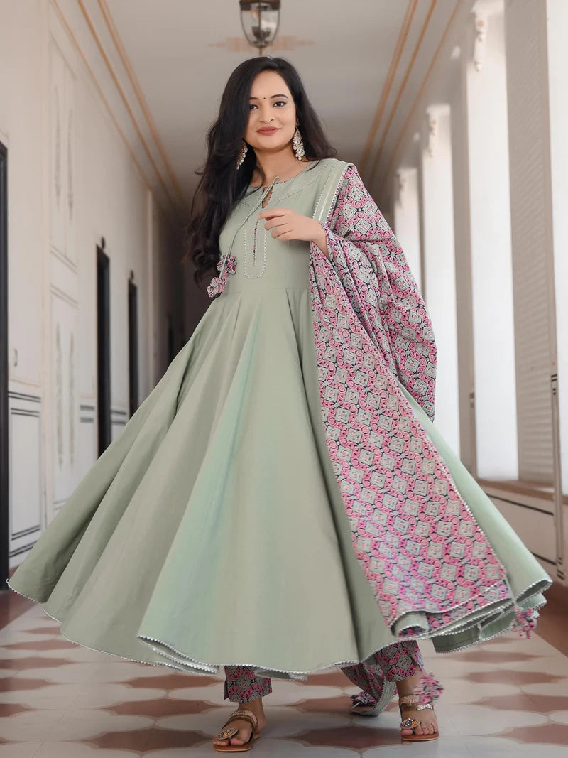 Pistachio Green Anarkali Suit Set With Dupatta Indianvirasat Pistachio Green Anarkali Suit Set With Dupatta Indianvirasat
