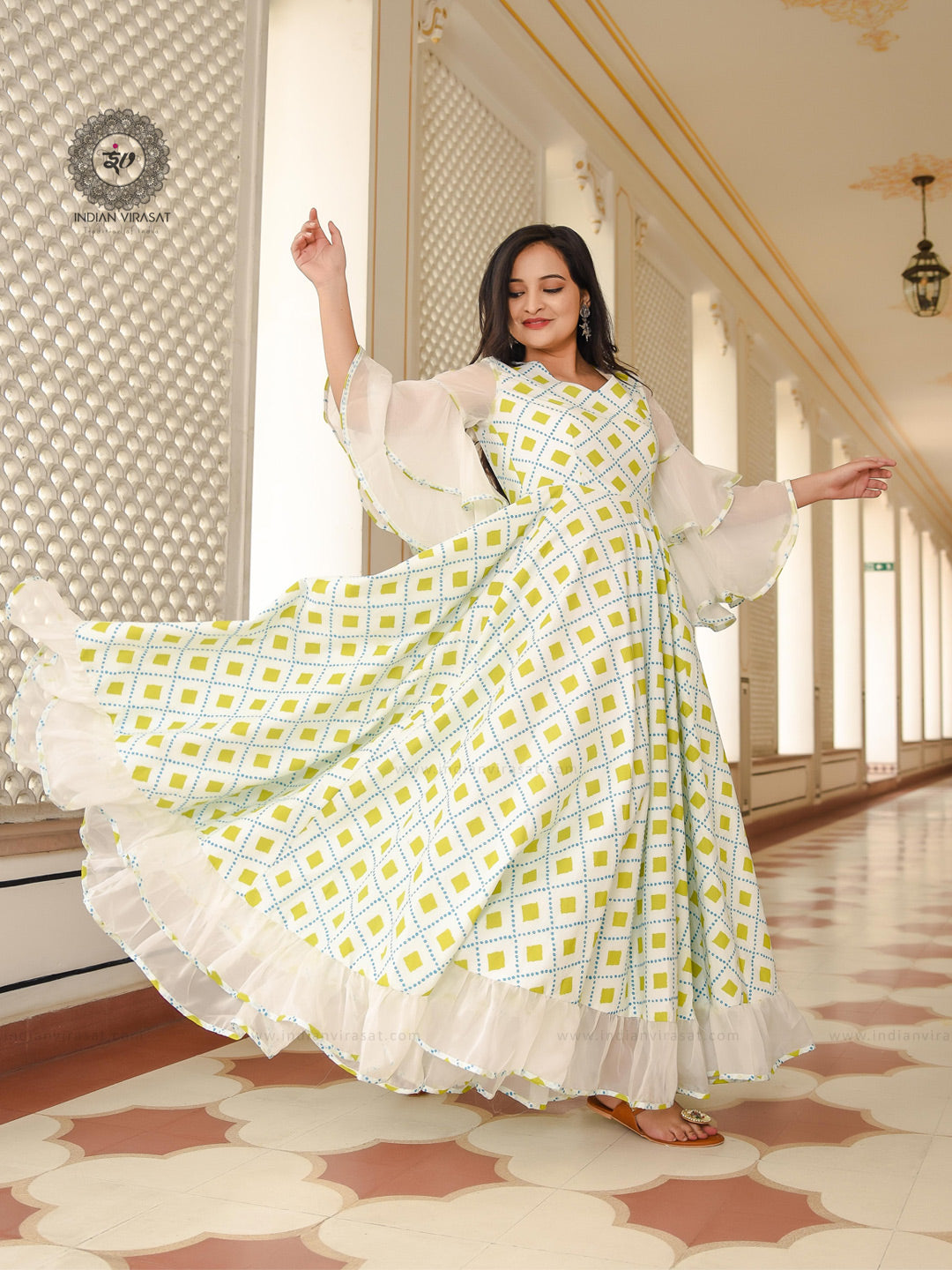 Powder White Printed Dress – Indianvirasat