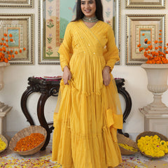 Saba Yellow Cotton Ethnic dress Set