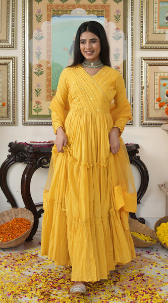 Saba Yellow Cotton Ethnic Dress
