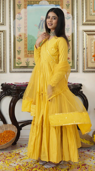 Saba Yellow Cotton Ethnic Dress
