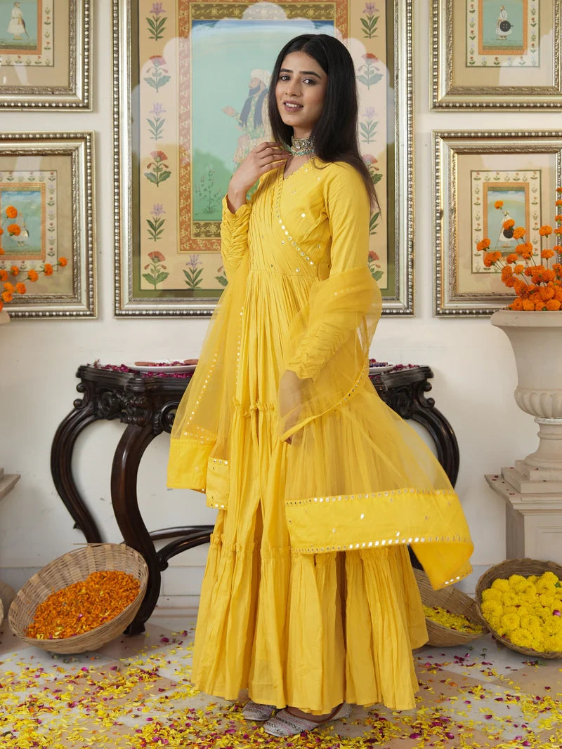 Saba Yellow Cotton Ethnic Dress - Indianvirasat