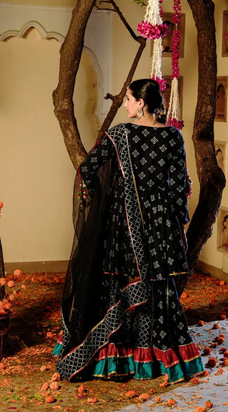 Moonshadow Black Sharara Set