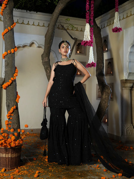 Srivalli Black Tieup Sharara Set with Dupatta