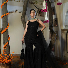 Srivalli Black Tieup Sharara Set with Dupatta - Indianvirasat