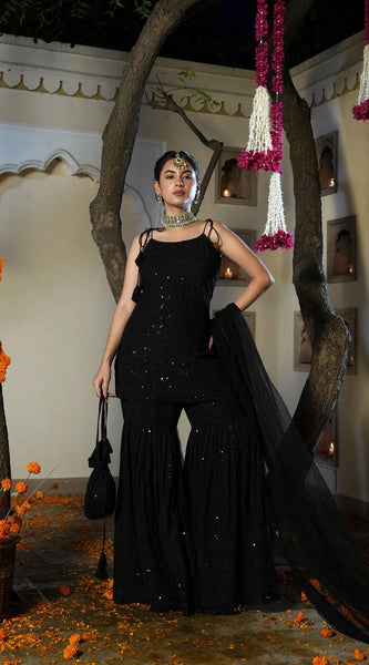 Srivalli Black Tieup Sharara Set with Dupatta