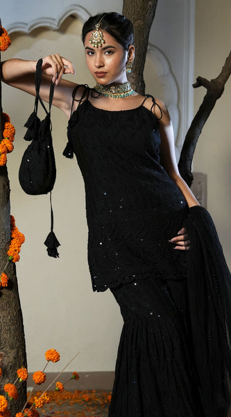 Srivalli Black Tieup Sharara Set with Dupatta - Indianvirasat