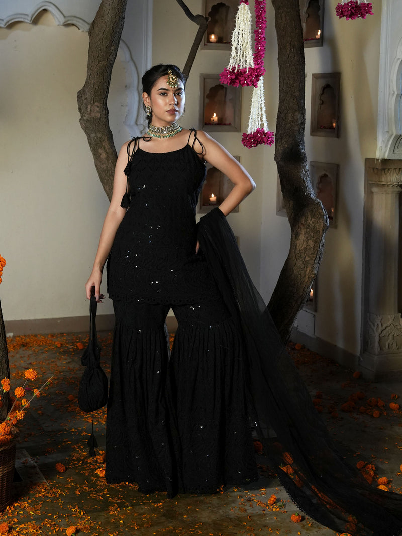 Srivalli Black Tieup Sharara Set with Dupatta - Indianvirasat