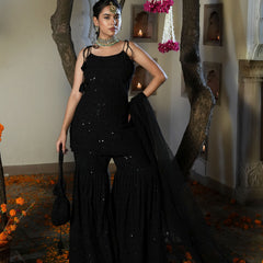 Srivalli Black Tieup Sharara Set with Dupatta - Indianvirasat