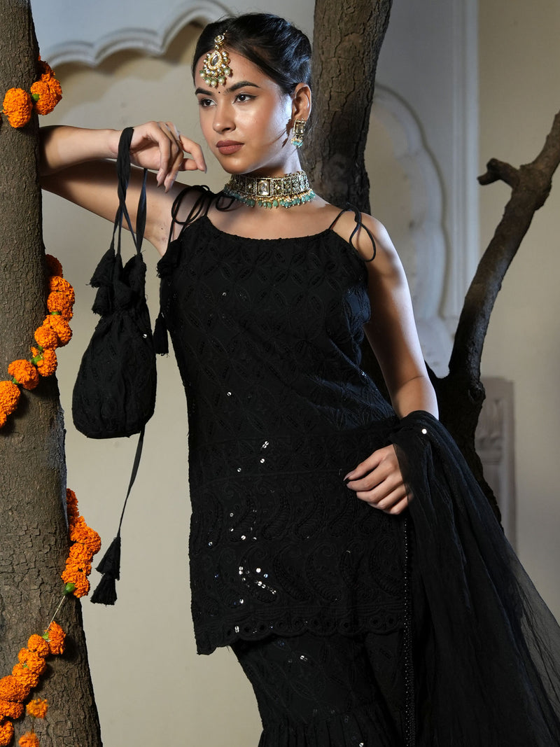 Srivalli Black Tieup Sharara Set with Dupatta - Indianvirasat