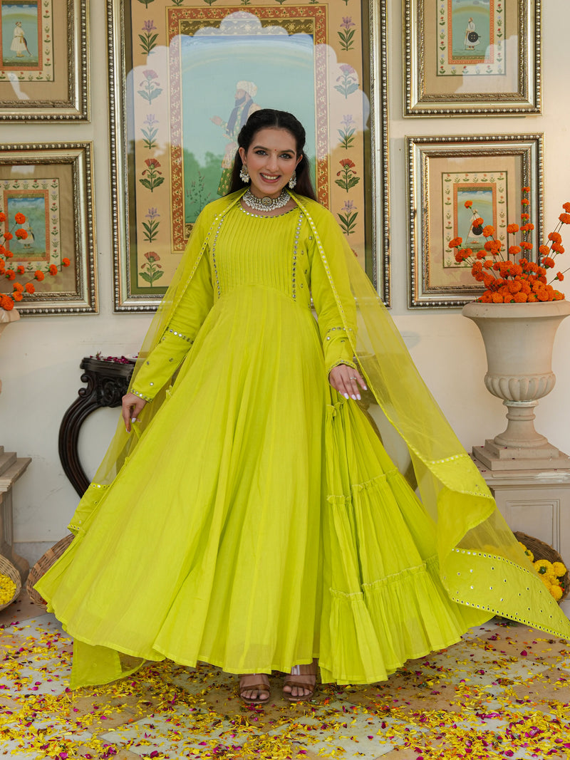 Shibori Green Cotton Ethnic dress Set