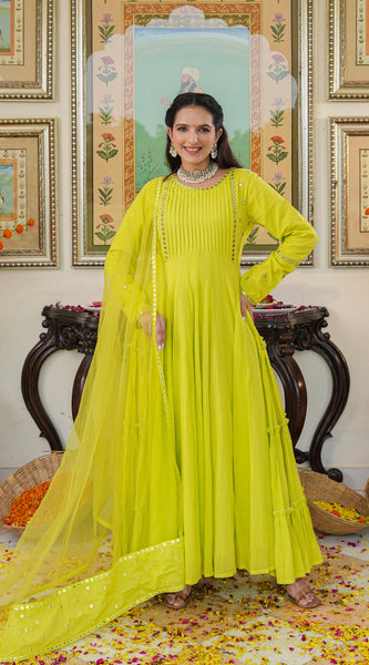 Shibori Green Cotton Ethnic Dress