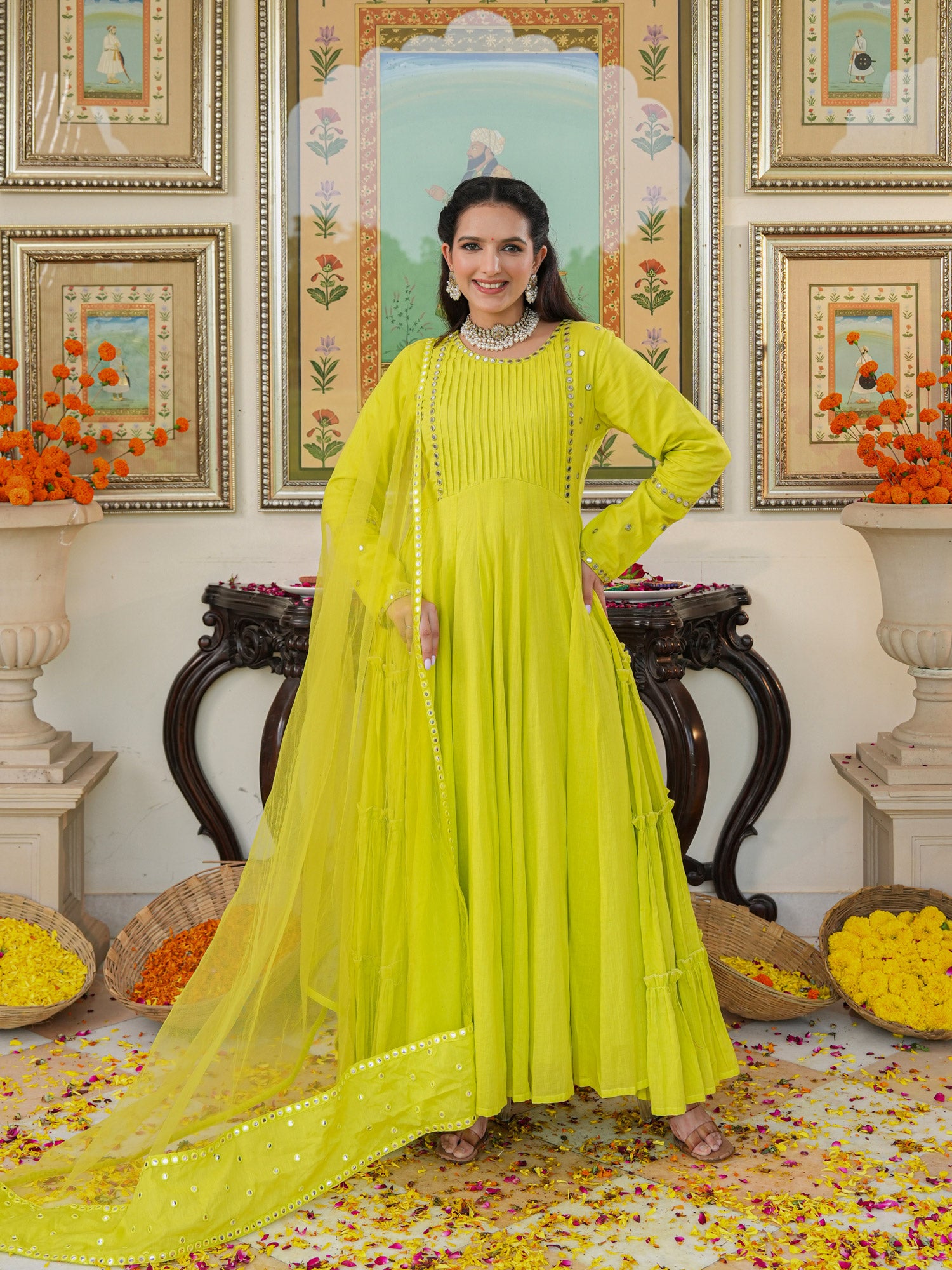 Shibori Green Cotton Ethnic Dress - Indianvirasat