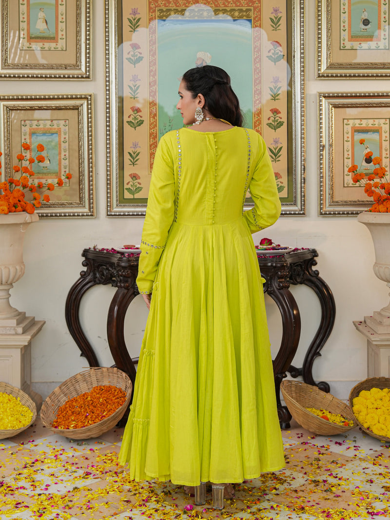 Shibori Green Cotton Ethnic dress Set