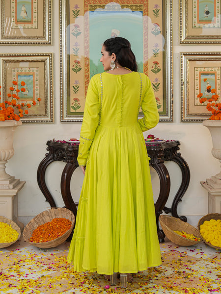 Shibori Green Cotton Ethnic dress Set