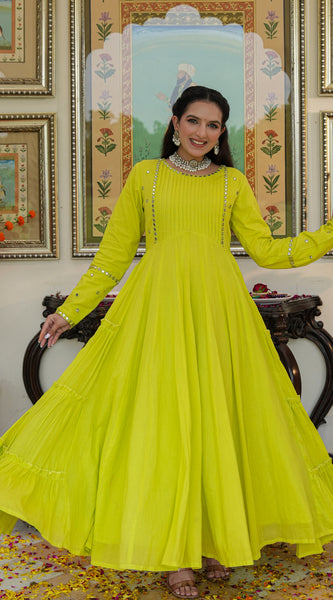 Shibori Green Cotton Ethnic Dress