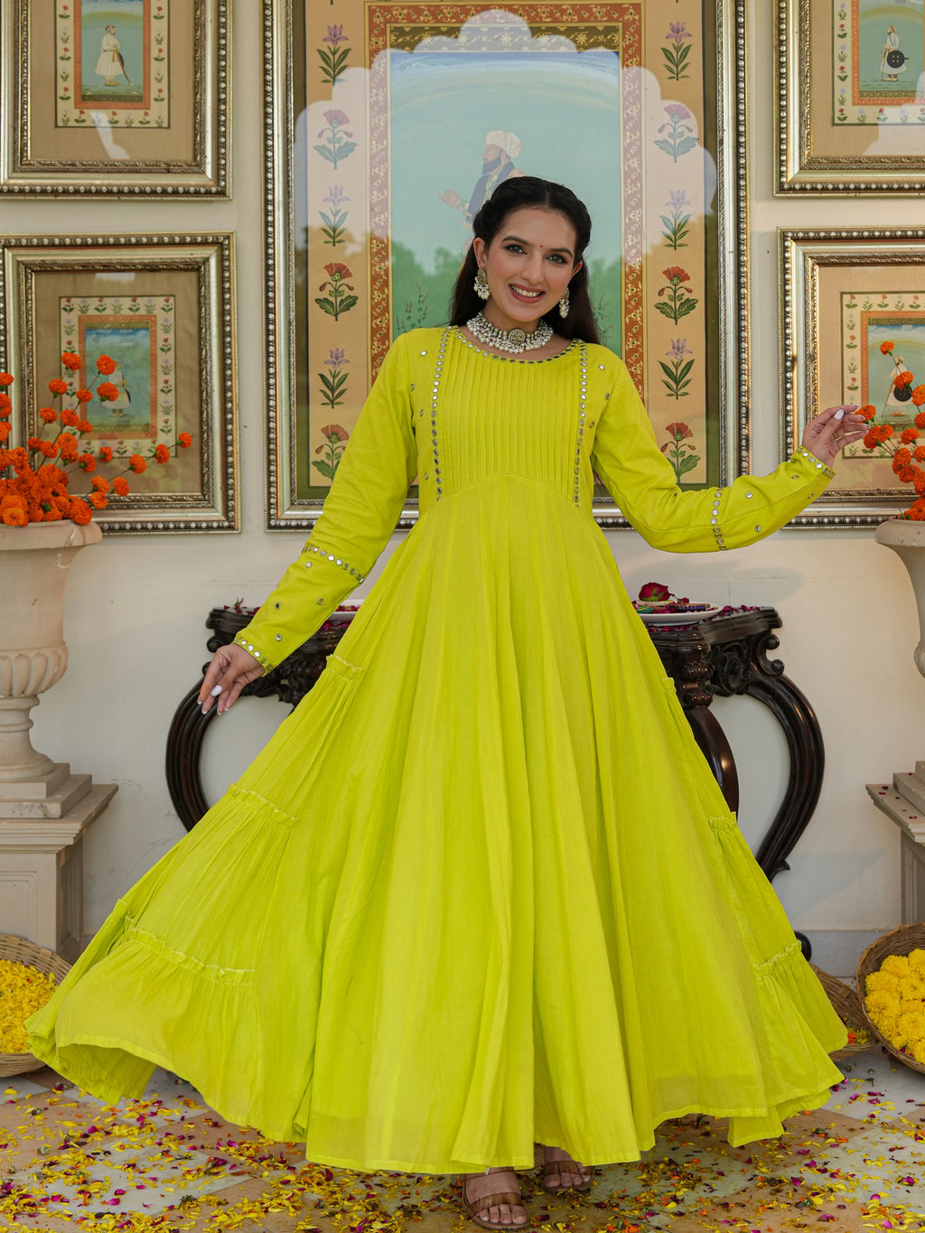 Shibori Green Cotton Ethnic Dress - Indianvirasat