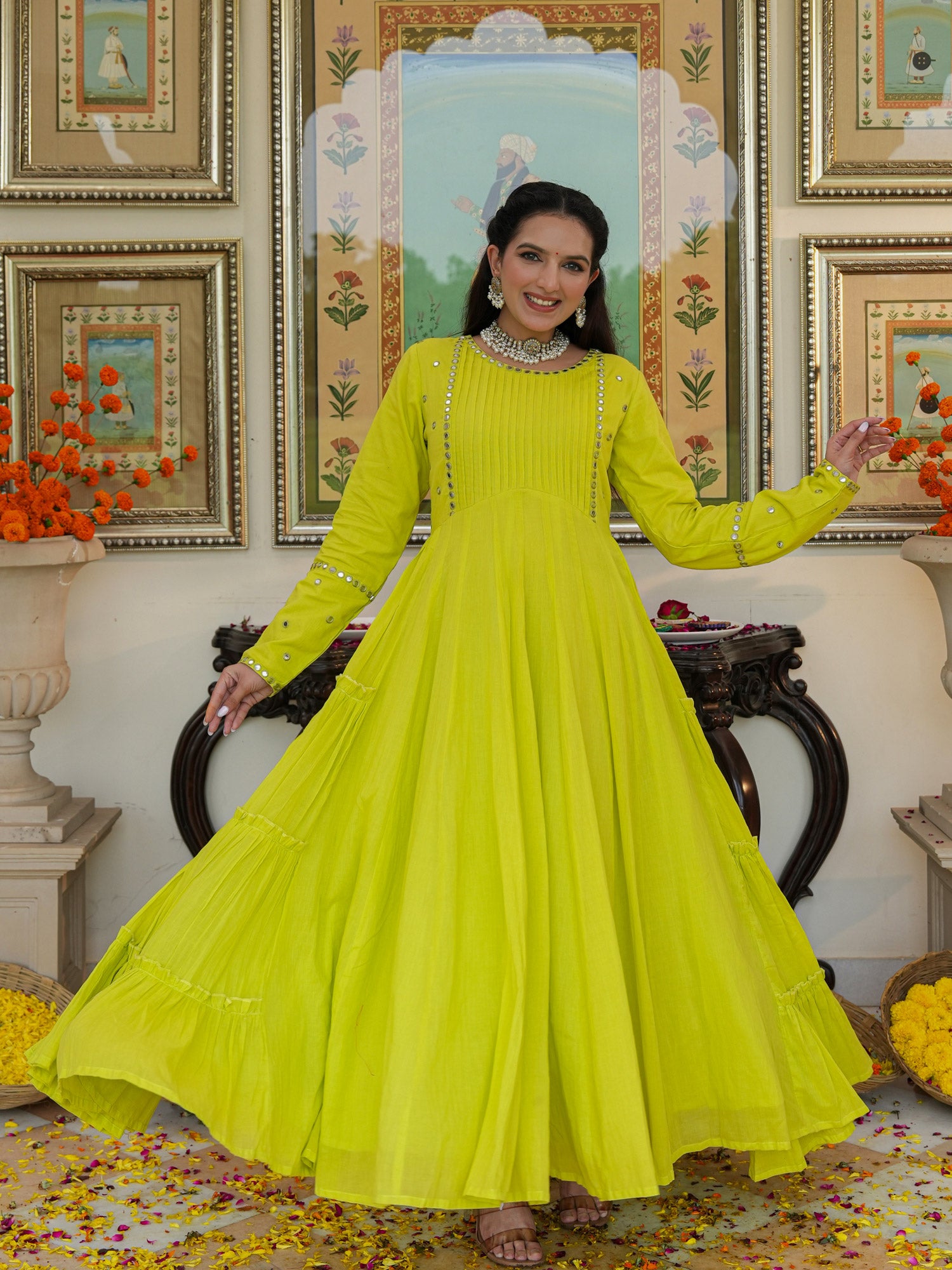 Shibori Green Cotton Ethnic Dress - Indianvirasat