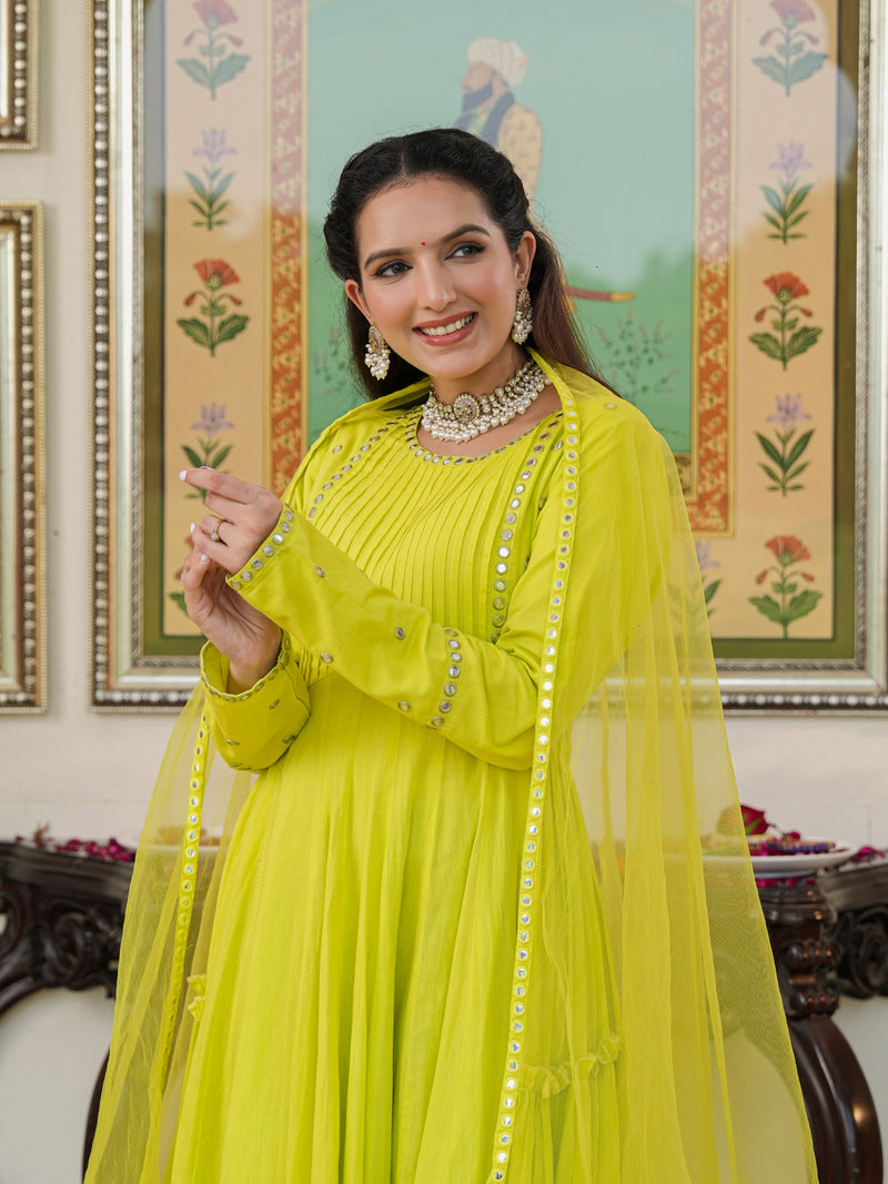 Shibori Green Cotton Ethnic dress Set