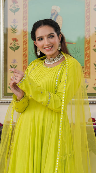 Shibori Green Cotton Ethnic Dress