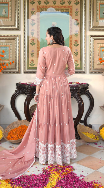 Peach Blossom embroidered Ethnic Dress