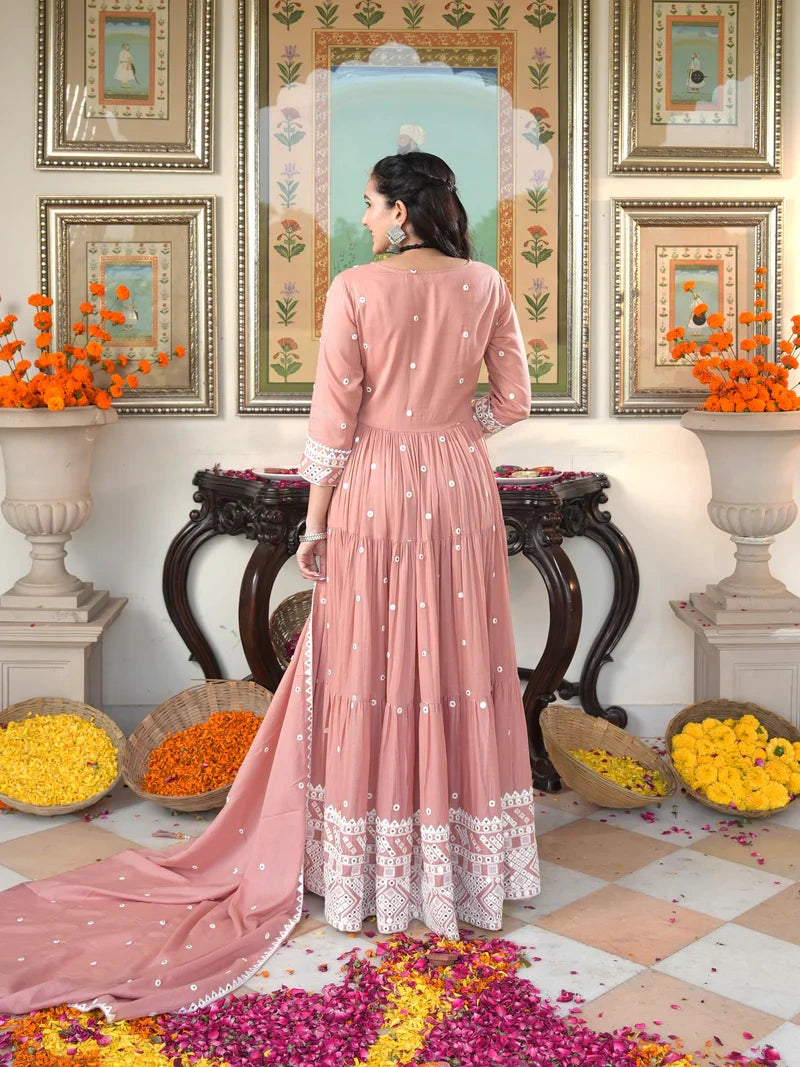 Peach Blossom embroidered Ethnic Dress - Indianvirasat