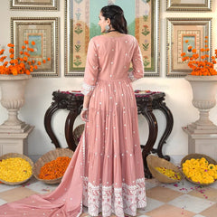 Peach Blossom embroidered Ethnic Dress - Indianvirasat