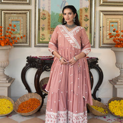 Peach Blossom embroidered Anarkali Set