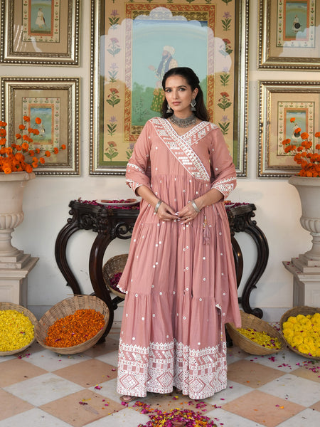Peach Blossom embroidered Anarkali Set