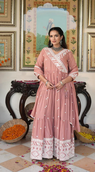 Peach Blossom embroidered Ethnic Dress