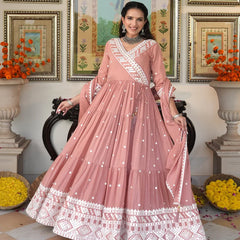 Peach Blossom embroidered Ethnic Dress - Indianvirasat