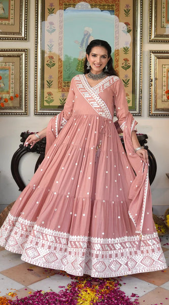 Peach Blossom embroidered Ethnic Dress