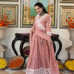 Peach Blossom embroidered Ethnic Dress - Indianvirasat