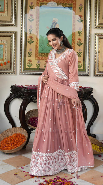 Peach Blossom embroidered Ethnic Dress