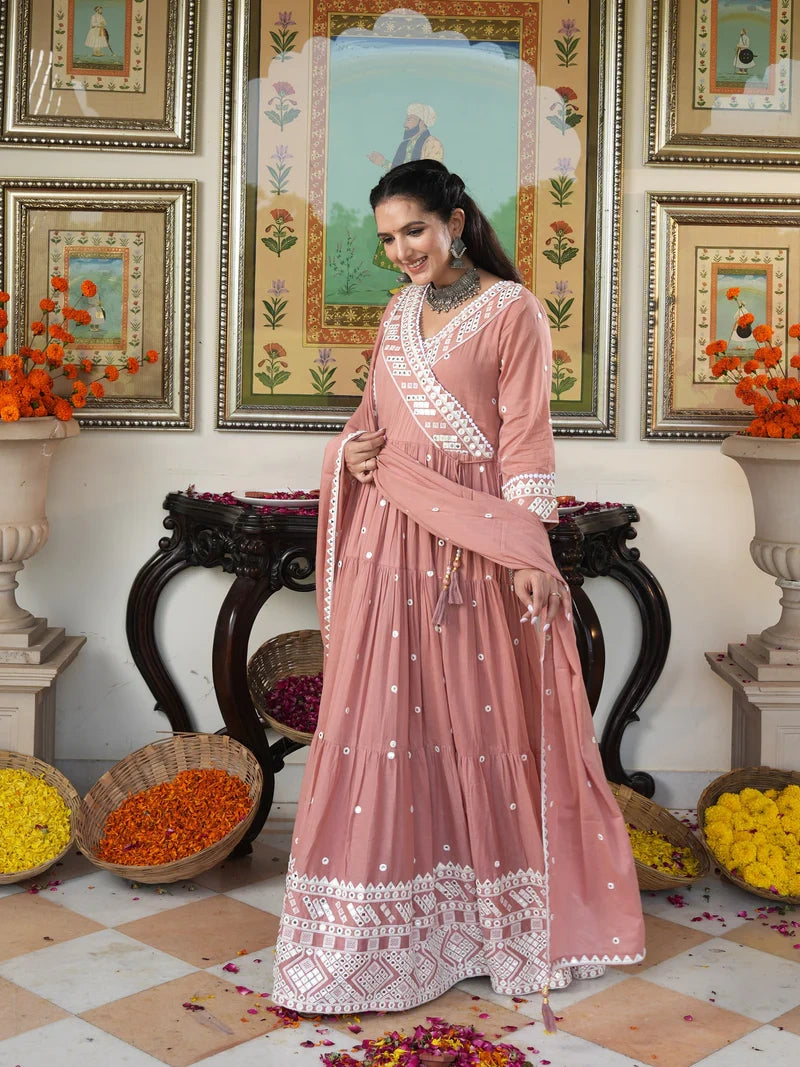 Peach Blossom embroidered Ethnic Dress - Indianvirasat