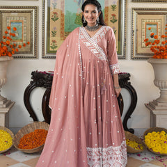 Peach Blossom embroidered Anarkali Set
