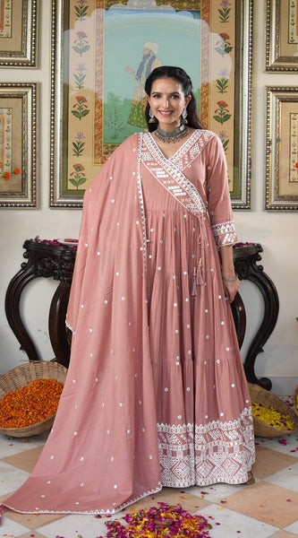 Peach Blossom embroidered Ethnic Dress