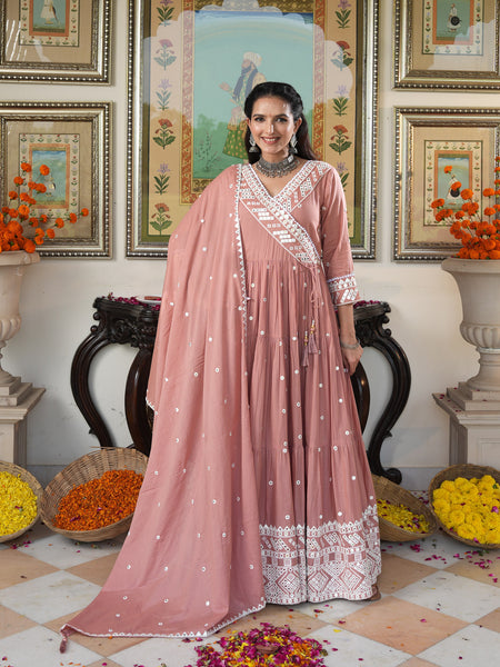 Peach Blossom embroidered Anarkali Set