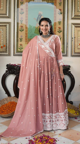 Peach Blossom embroidered Ethnic Dress