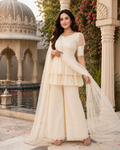 Indianvirasat Moonlight Sharara Set featuring traditional embroidered kurta and matching flared sharara pants.