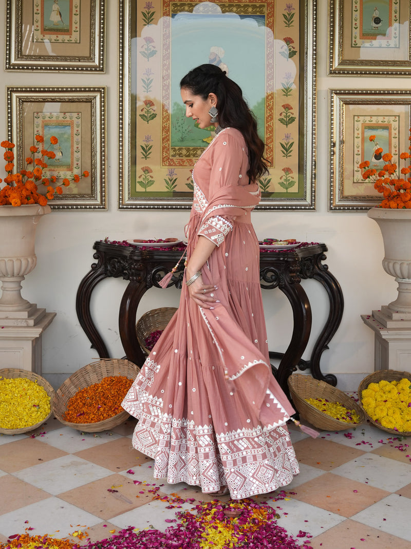 Peach Blossom embroidered Anarkali Set