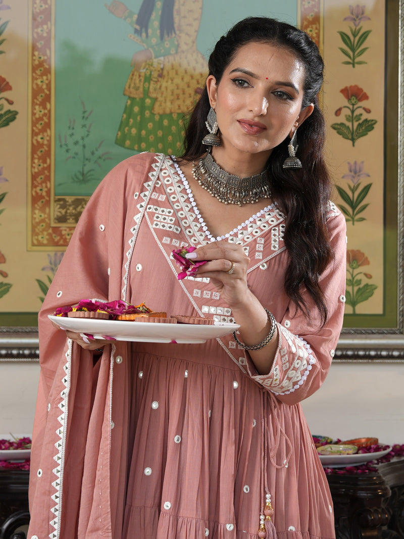 Peach Blossom embroidered Anarkali Set