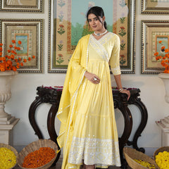 Fairy Yellow embroidered Anarkali Set