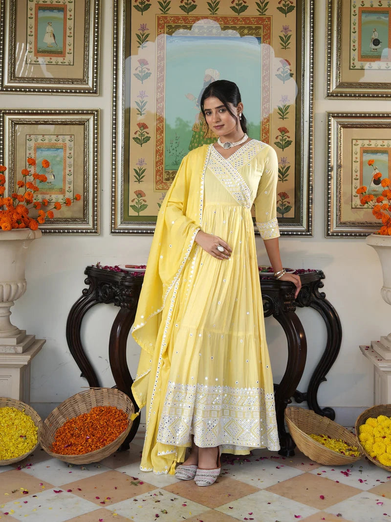 Fairy Yellow embroidered Ethnic Dress - Indianvirasat