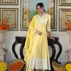 Fairy Yellow embroidered Ethnic Dress - Indianvirasat