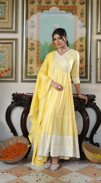 Fairy Yellow embroidered Ethnic Dress