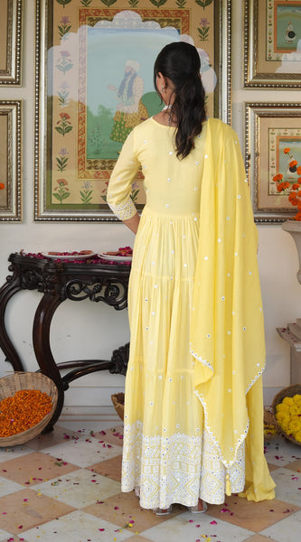Fairy Yellow embroidered Ethnic Dress