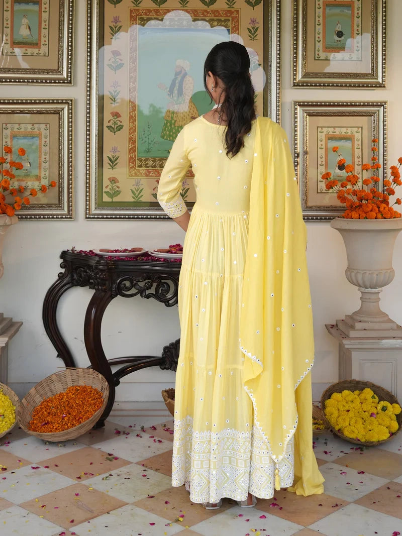 Fairy Yellow embroidered Ethnic Dress - Indianvirasat