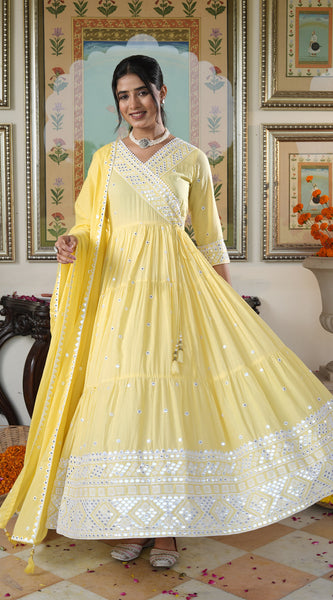 Fairy Yellow embroidered Ethnic Dress