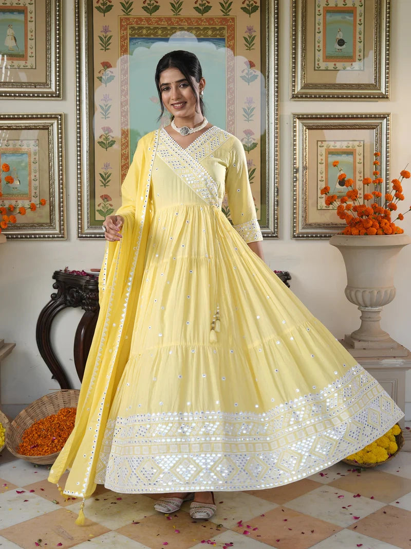 Fairy Yellow embroidered Ethnic Dress - Indianvirasat